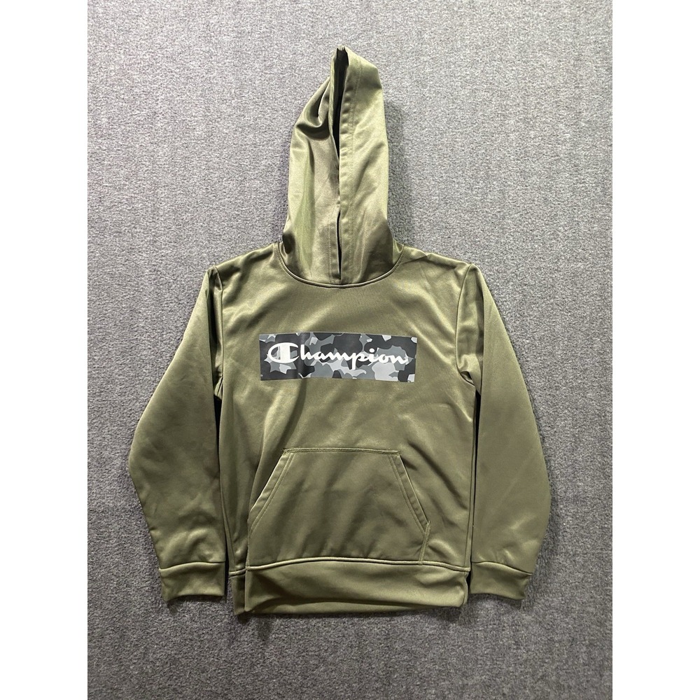 Champion Youth Hoodie Jacket Olive Green Logo Pullover Sweatshirt Size 10/12